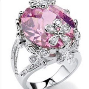 Pink Cubic Zirconia ButterflyFlowerCocktail Ring